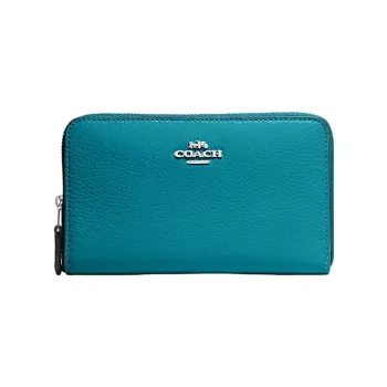 COACH Id Zip Wallet Pebbled Leather Clutches Wallets Small Size Women's Blue