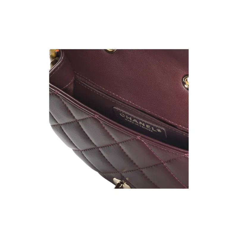 CHANEL Lambskin Messenger Bag, Crossbody Bag, Shoulder Bag Women's Dark Purple & Khaki & Orange-3