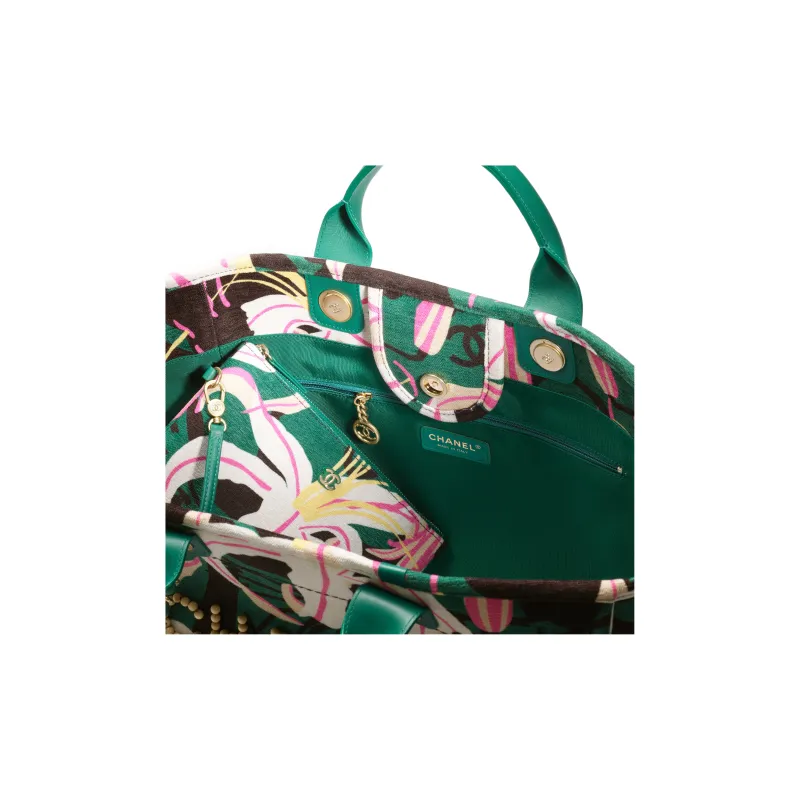 CHANEL Velour Beach Bag, Tote Bag, Shopping Bag, Handbag Tubas Women's Green/Multicolor-2