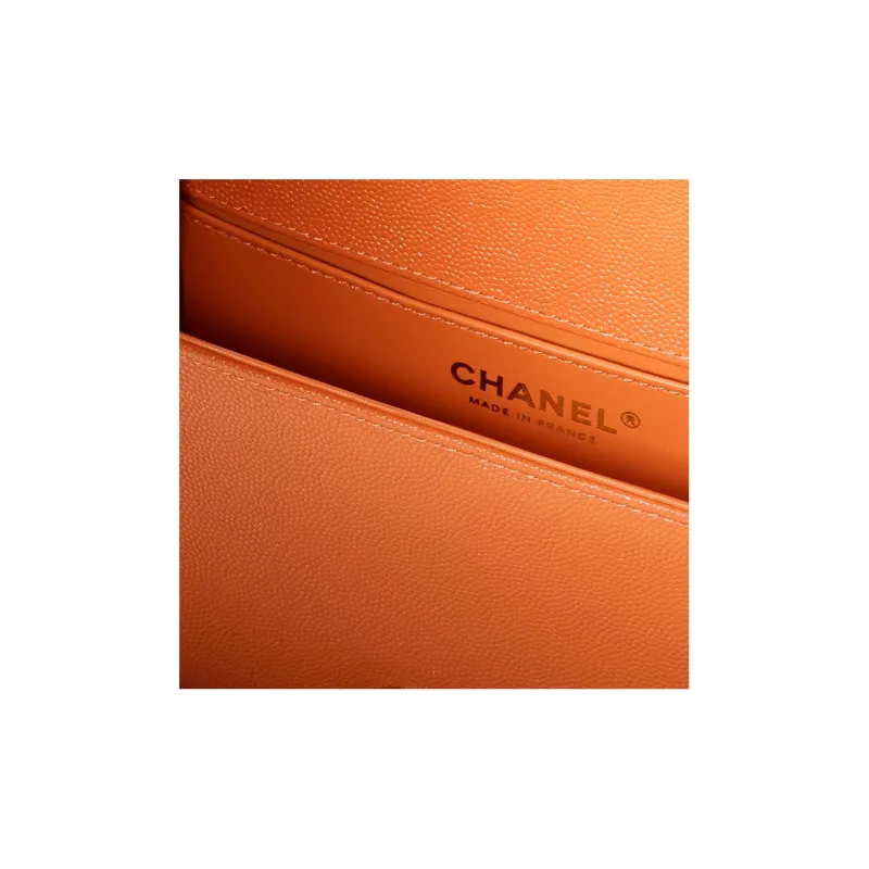 CHANEL Embossed Calfskin With Grains Mouth Cover Bag Crossbody Bag Small Size Women's Orange-3