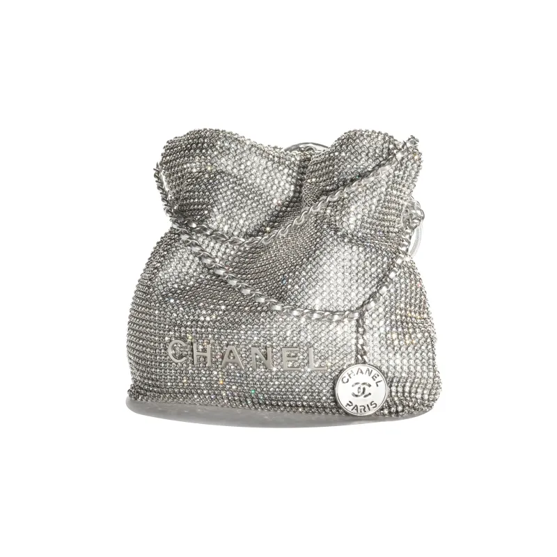 CHANEL 22Bag Rhinestone Bucket Bag, Shoulder Bag, Crossbody Bag Mini Women's Silver-1
