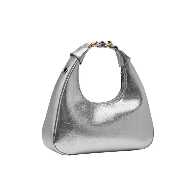 VANESSA HOGAN Vh Classic Series Cow Leather Shoulder Bag Chain Shoulder Bag Small Size Women's Silver/Black-11