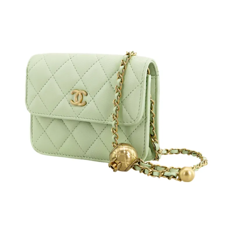 CHANEL Little Golden Ball Lambskin Shoulder Bag, Crossbody Bag Women's Light Green-2