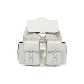 LI NING 1990 Synthetic Leather, Textile Mosaic Backpack Regular Unisex Ivory