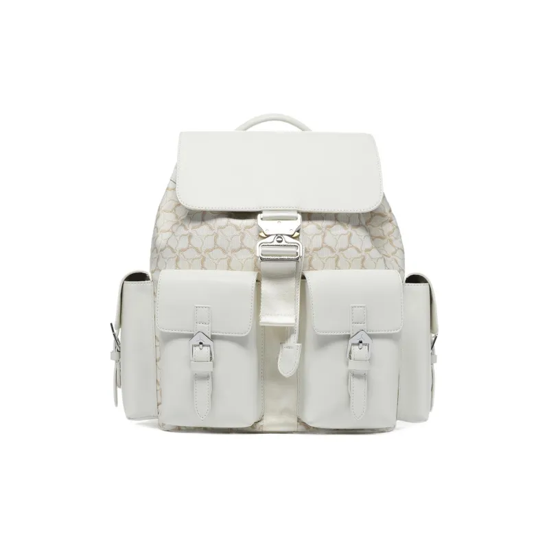 LI NING 1990 Synthetic Leather, Textile Mosaic Backpack Regular Unisex Ivory-0