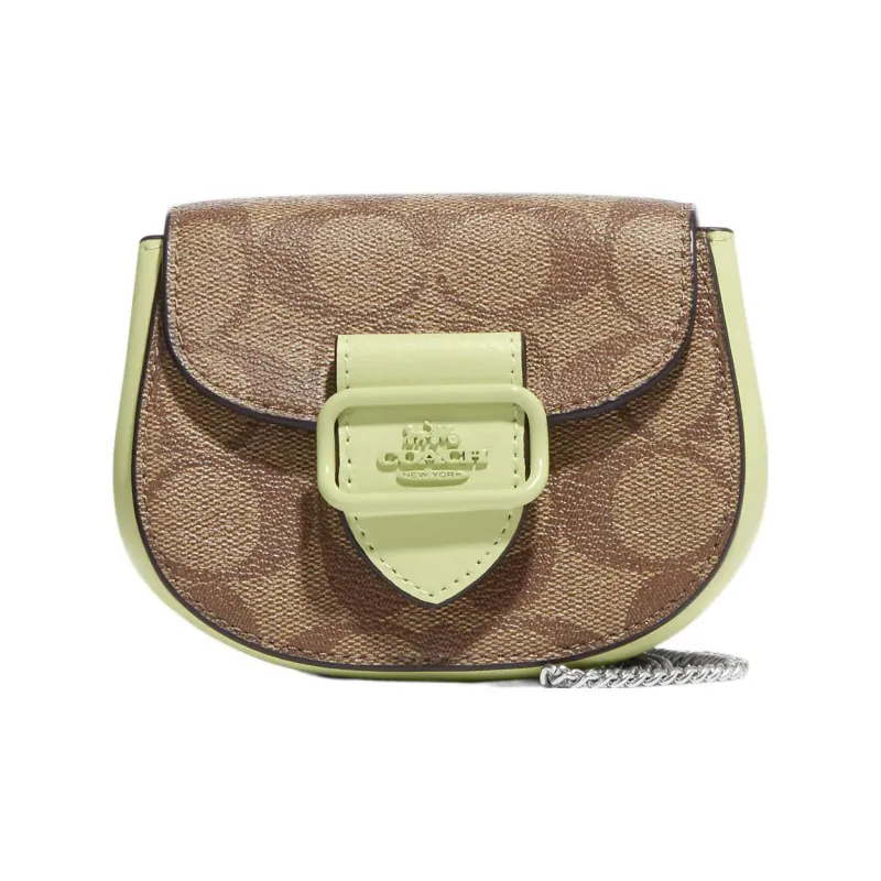 COACH Morgan Leather Saddle Bag, Crossbody Bag, Shoulder Bag Women's Brown & Light Lime-0