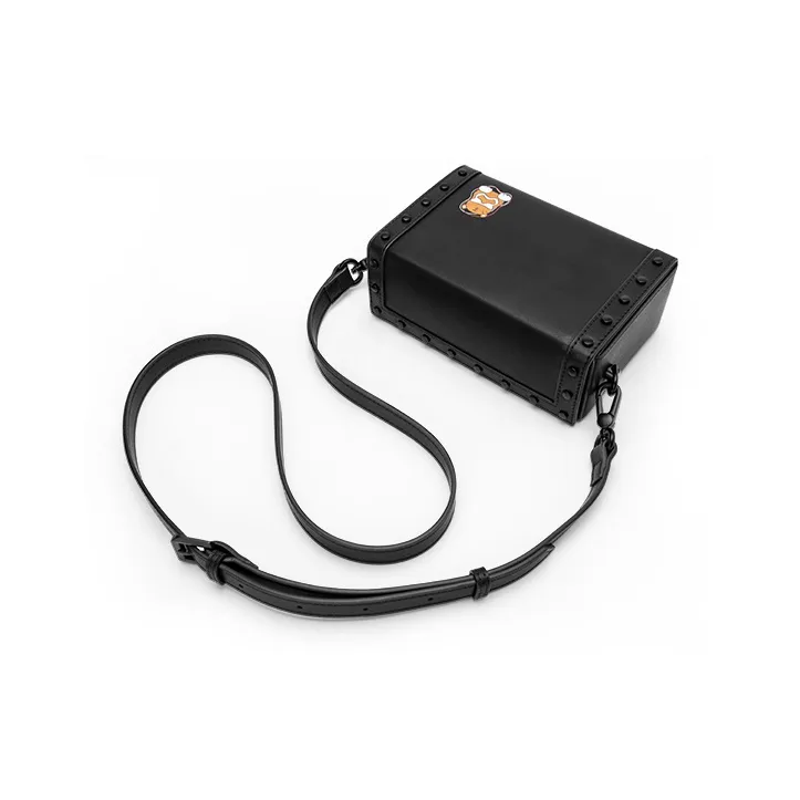 GUDI Microfiber Synthetic Leather Box Bag Small Square Bag Shoulder Bag Regular Unisex Black-2
