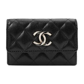 CHANEL Crystal Enamel Cc Logo Flap Card Holder Black AP3342