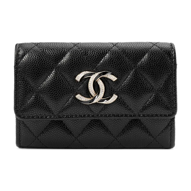 CHANEL Crystal Enamel Cc Logo Flap Card Holder Black AP3342-0