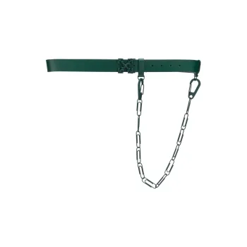 OFF-WHITE Paper Clip Chain Logo Smooth Buckle Leather Leather Belts Women's Green 3.5cm