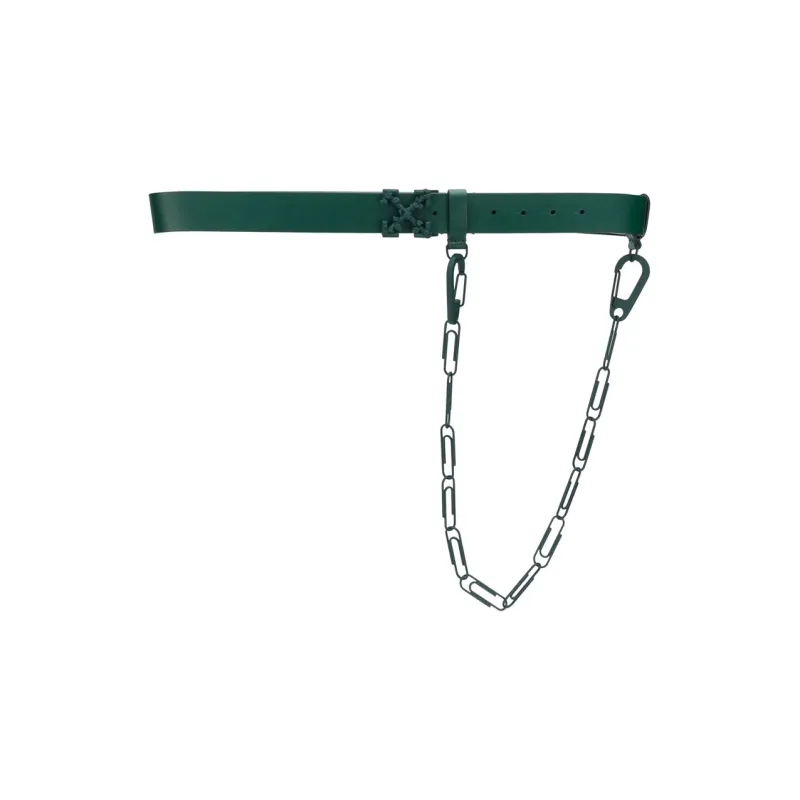 OFF-WHITE Paper Clip Chain Logo Smooth Buckle Leather Leather Belts Women's Green 3.5cm-0
