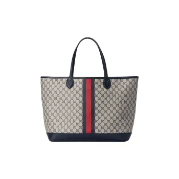 GUCCI Ophidia Canvas With Leather Tote Bag Shopping Bag Shoulder Bag Handbag Large Size Men's Beige/Blue