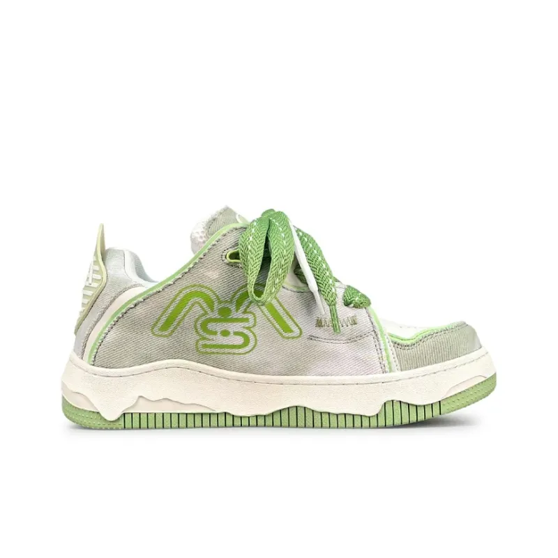 LuzaoT SUPER DRAG Puffy Shoes Stylish Skateboarding Shoes Unisex Denim Green-1