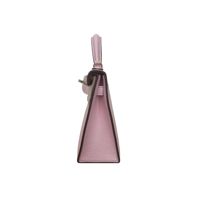 HERMES Mini Kelly Goatskin One Shoulder Handbags Mini Women's Cherry Blossom Pink With Rose Red Accents-1
