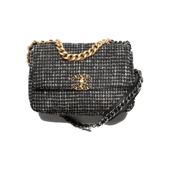 CHANEL 19Bag Cotton Twill Soft Woolen Shoulder Bag, Crossbody Bag Trumpets Women's Black/Pink/Gray/Multicolor