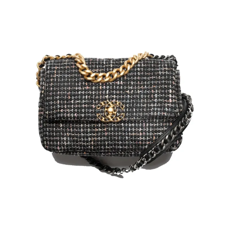 CHANEL 19Bag Cotton Twill Soft Woolen Shoulder Bag, Crossbody Bag Trumpets Women's Black/Pink/Gray/Multicolor-0