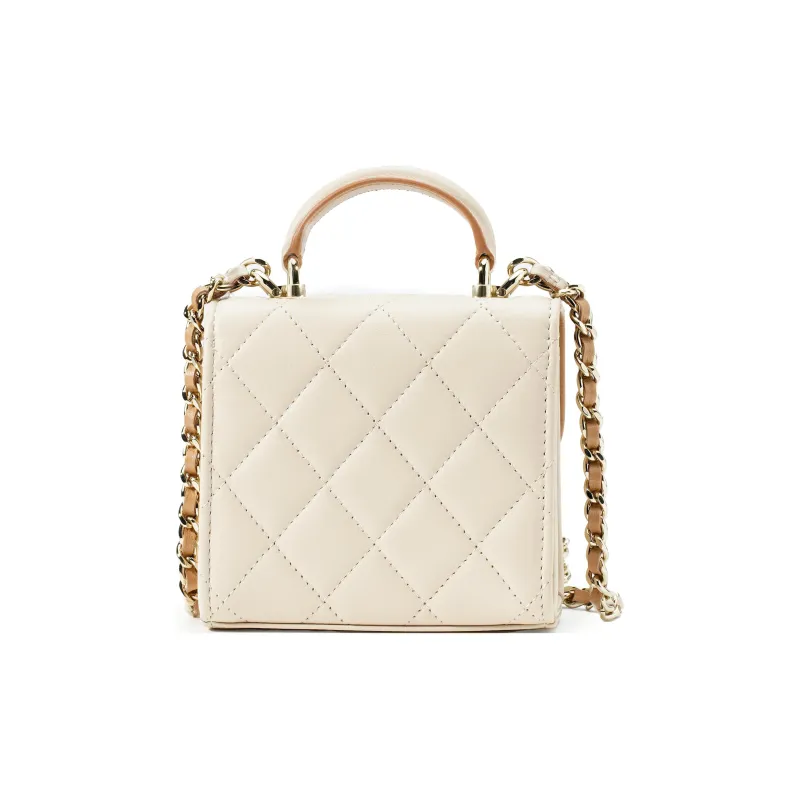CHANEL Sheepskin Shoulder Bag, Crossbody Bag Women's Beige & Brown-2