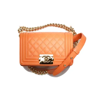 CHANEL Embossed Calfskin With Grains Mouth Cover Bag Crossbody Bag Small Size Women's Orange