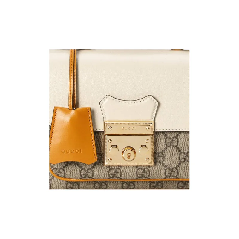 GUCCI Padlock Canvas With Leather Messenger Bag Handbag Shoulder Bag Crossbody Bag Mini Unisex Ebony/Orange/White-7