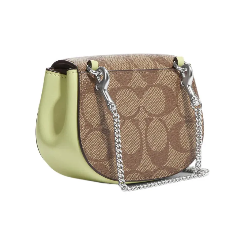 COACH Morgan Leather Saddle Bag, Crossbody Bag, Shoulder Bag Women's Brown & Light Lime-2