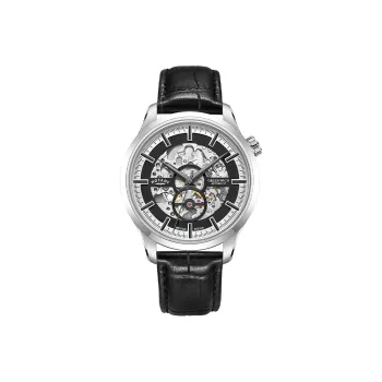 ROTARY Canterbury Series Wrist Watch Mechanical Movement Genuine Leather Strap Black Dial Men's Watches