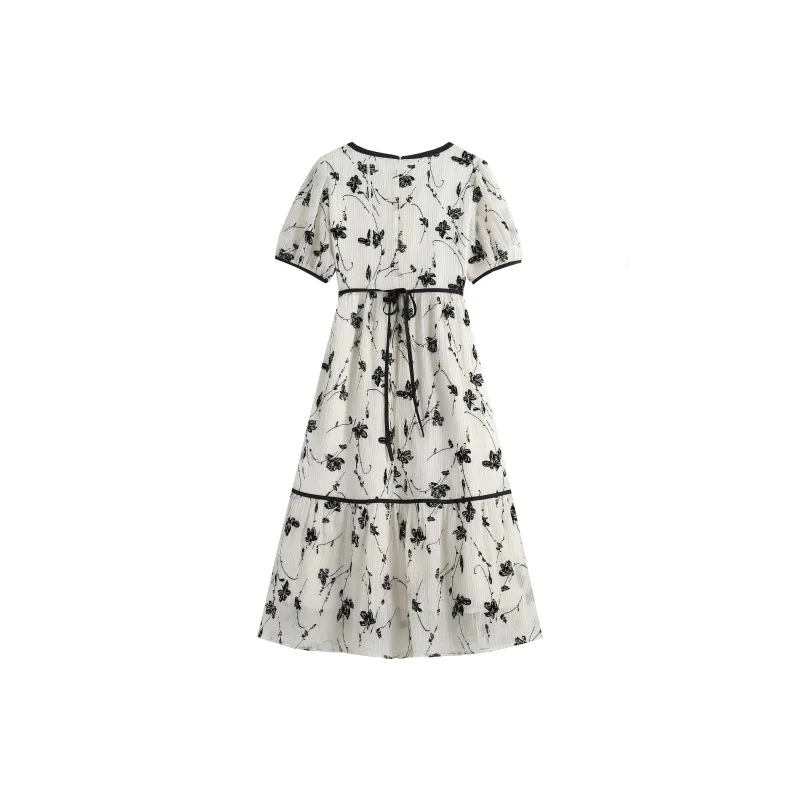 HUULOB Short-Sleeved Dresses Women's White-1