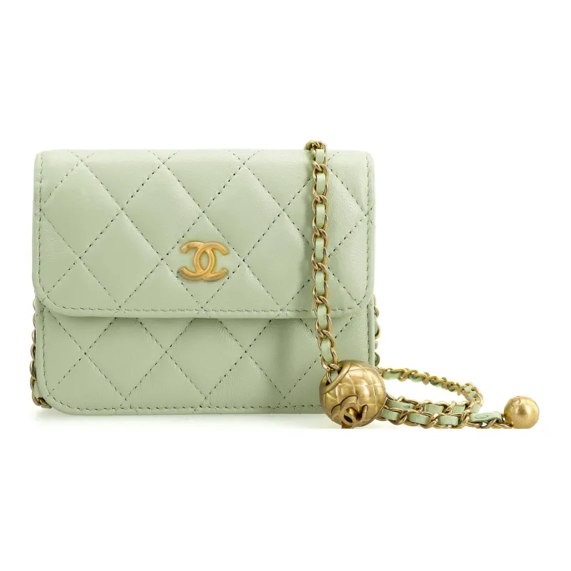 CHANEL Little Golden Ball Lambskin Shoulder Bag, Crossbody Bag Women's Light Green-1