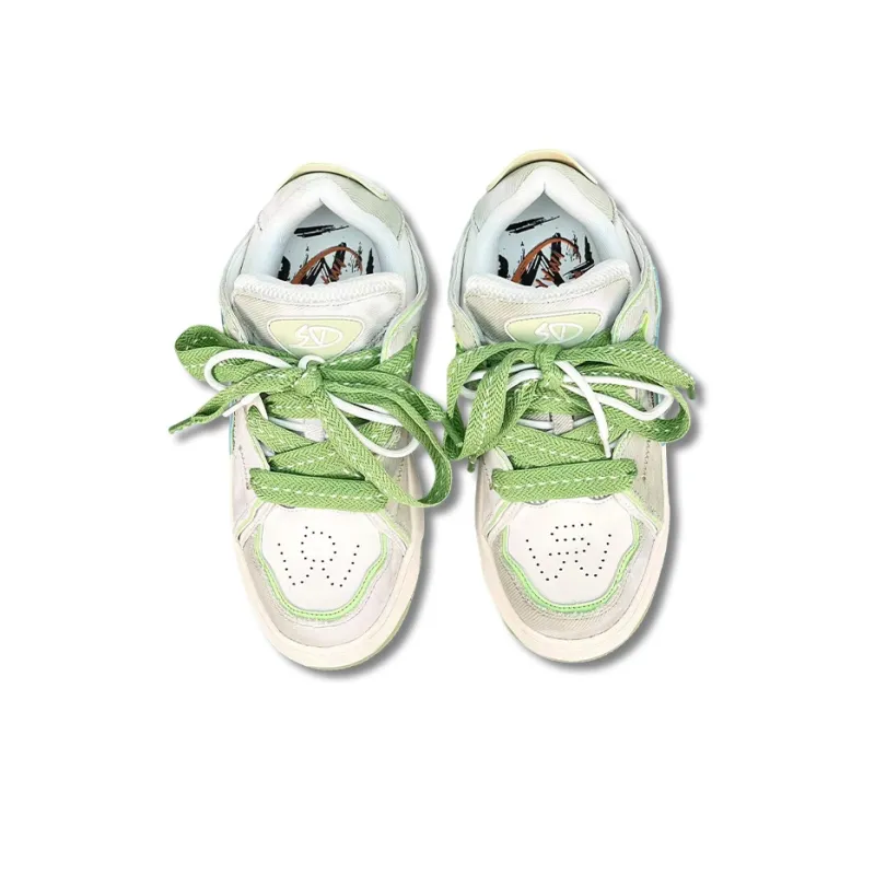 LuzaoT SUPER DRAG Puffy Shoes Stylish Skateboarding Shoes Unisex Denim Green-3