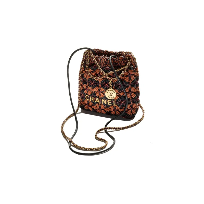 CHANEL 22Bag Calfskin Shoulder Bag, Crossbody Bag Mini Women's Light Brown & Burgundy & Black-1