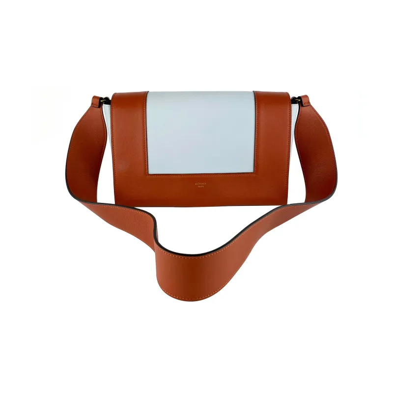 CELINE Frame Smooth Calf Leather Shoulder Bag Crossbody Bag Medium Size Women's Brown/Light Blue-1