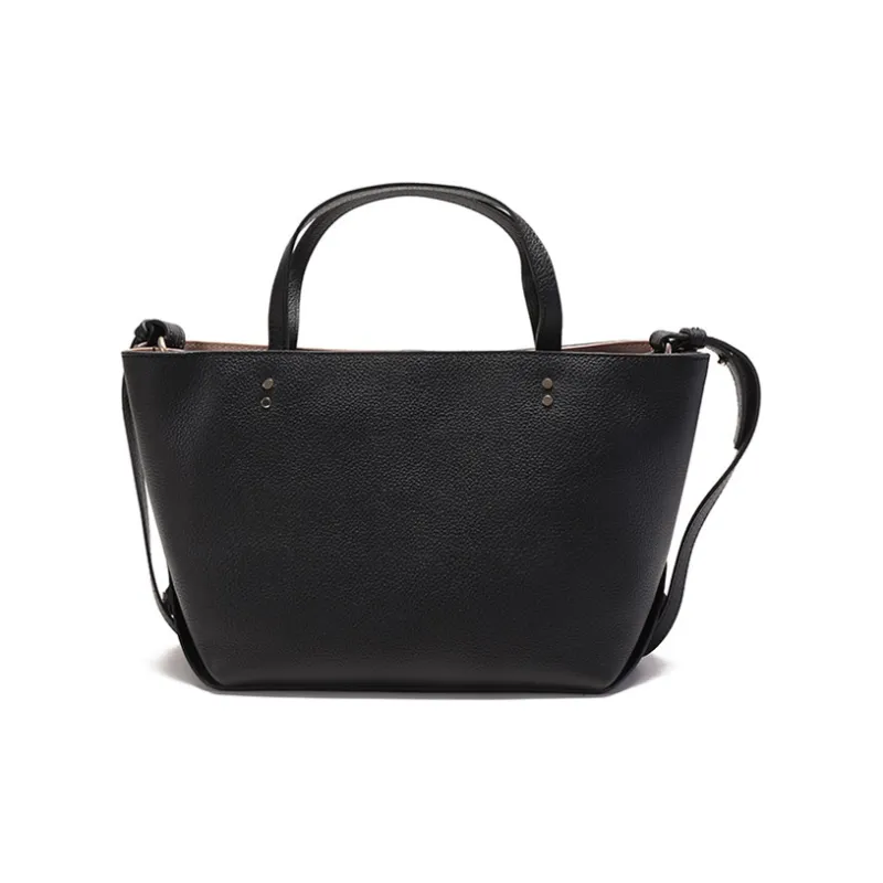 Chloe Cow Leather Tote Bag, Shopping Bag, Shoulder Bag, Handbag Trumpets Women's Black-3