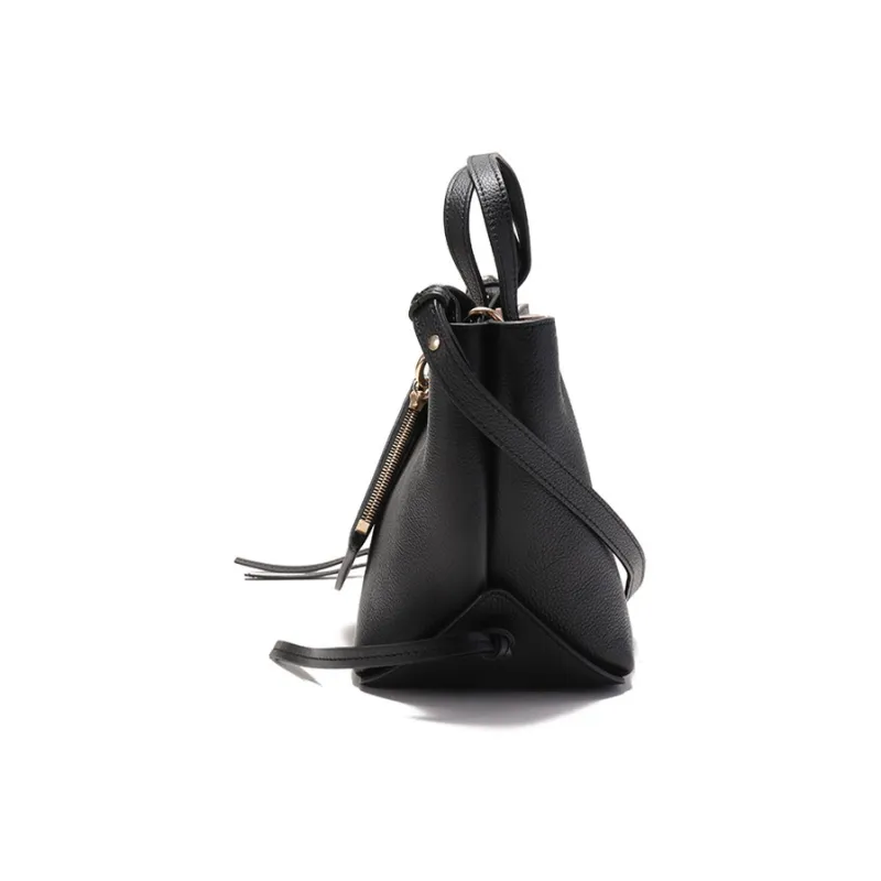 Chloe Cow Leather Tote Bag, Shopping Bag, Shoulder Bag, Handbag Trumpets Women's Black-2