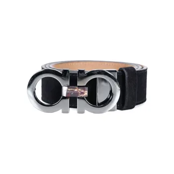 FERRAGAMO Front With Letter Pin Buckle Leather Belts Men's Black