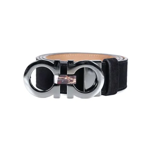 FERRAGAMO Front With Letter Pin Buckle Leather Belts Men's Black