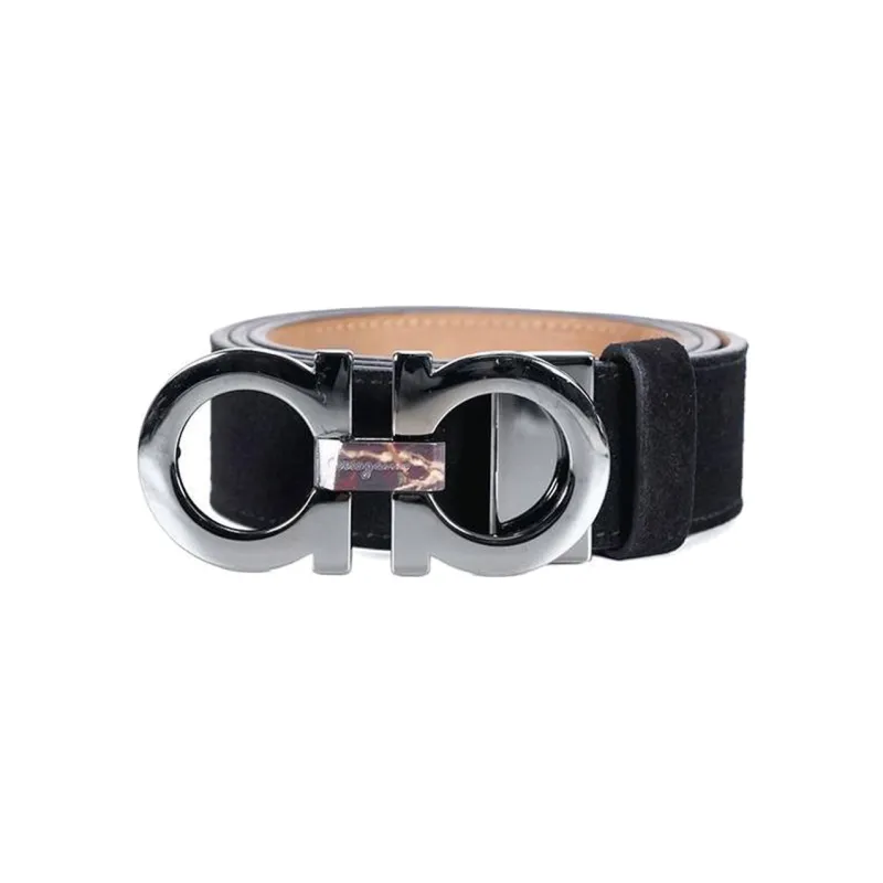 FERRAGAMO Front With Letter Pin Buckle Leather Belts Men's Black-0