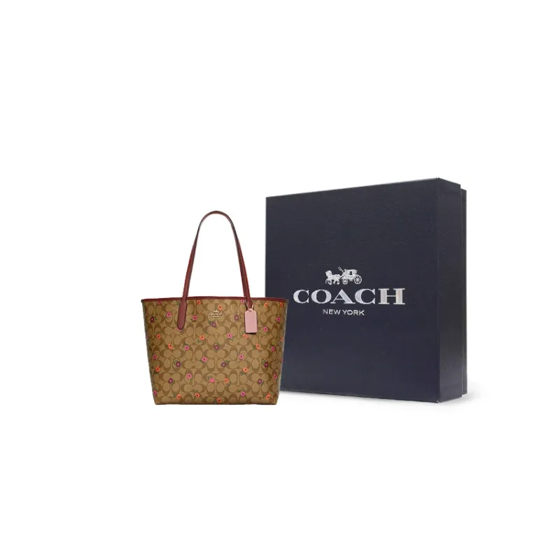 COACH City Leather Tote Bag, Shopping Bag, Handbag, Shoulder Bag Women's Brown-5