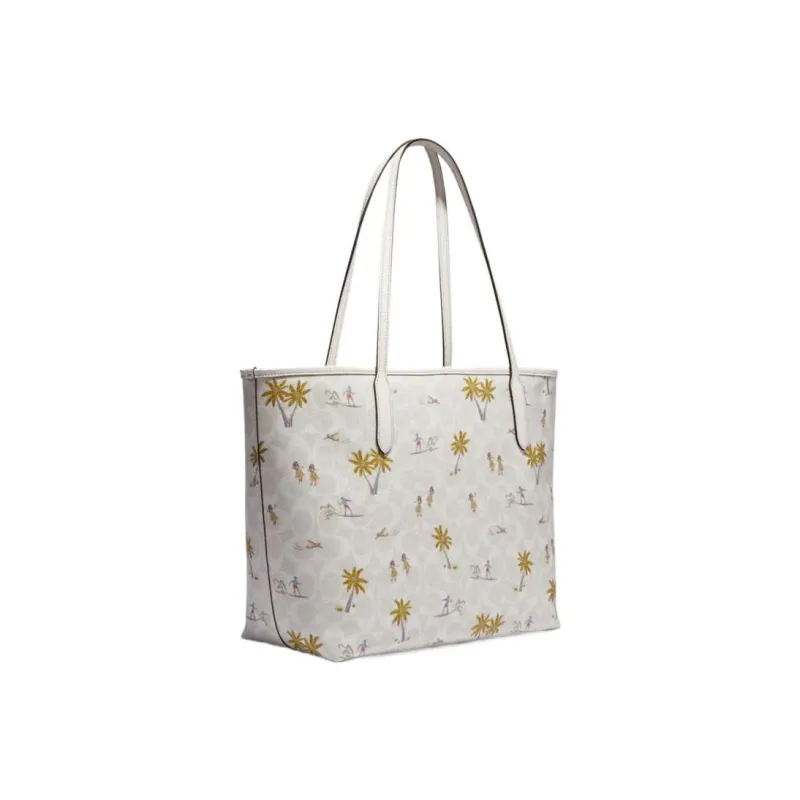 COACH City Leather Tote Bag, Shopping Bag, Tote Handbag, Shoulder Bag Women's White-1