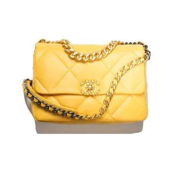 CHANEL 19Bag Lambskin Shoulder Bag Crossbody Bag Large Size Women's Yellow