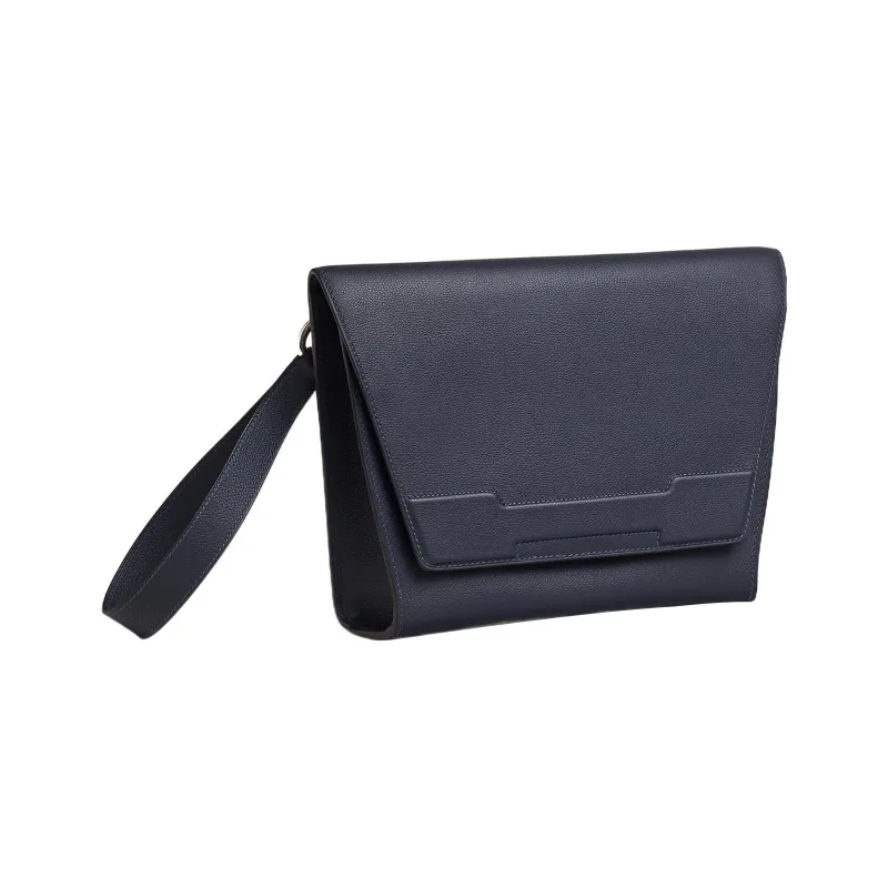 HERMES Evercolor Calfskin Handbags Clutches Regular Men's 2Z Bleu Nuit Midnight Blue-1