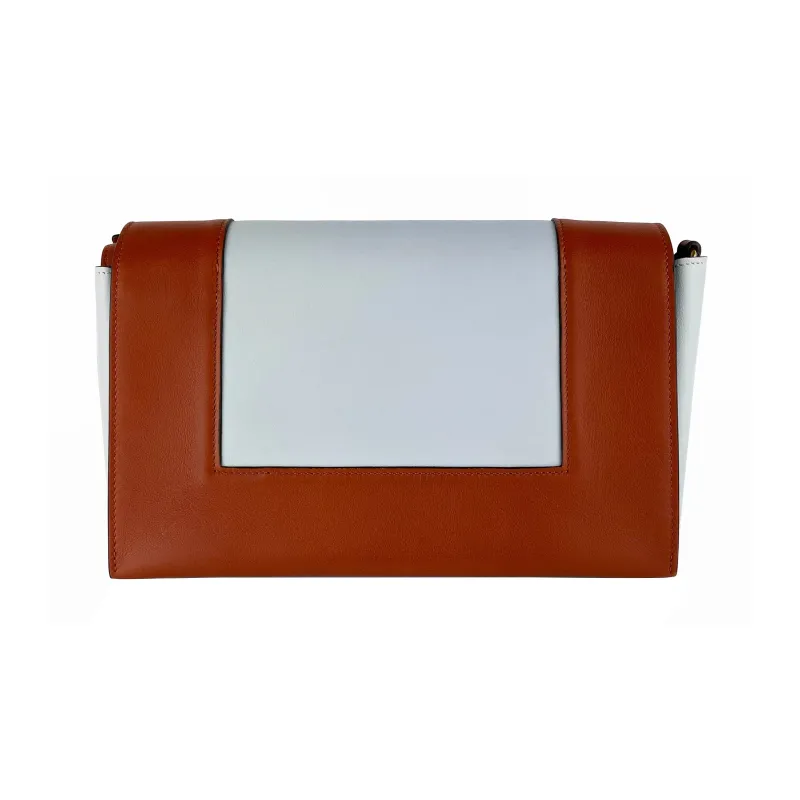 CELINE Frame Smooth Calf Leather Shoulder Bag Crossbody Bag Medium Size Women's Brown/Light Blue-4