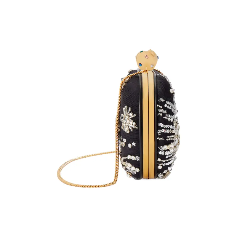 GUCCI Cloud Pattern Fabric One Shoulder Crossbody Clutches Women's Black-3