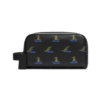COACH Kitt Canvas With Calfskin Clutch Storage Bag Small Size Women's Black