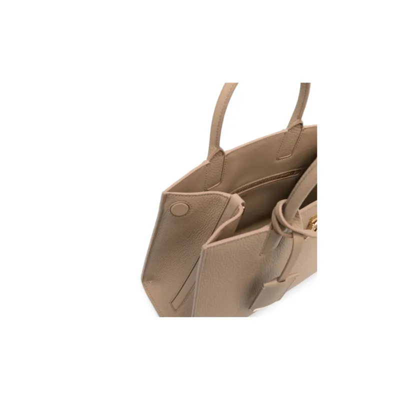 Burberry Frances Grained Calfskin Tote Bag Shopping Bag Handbag Mini Women's Beige-3