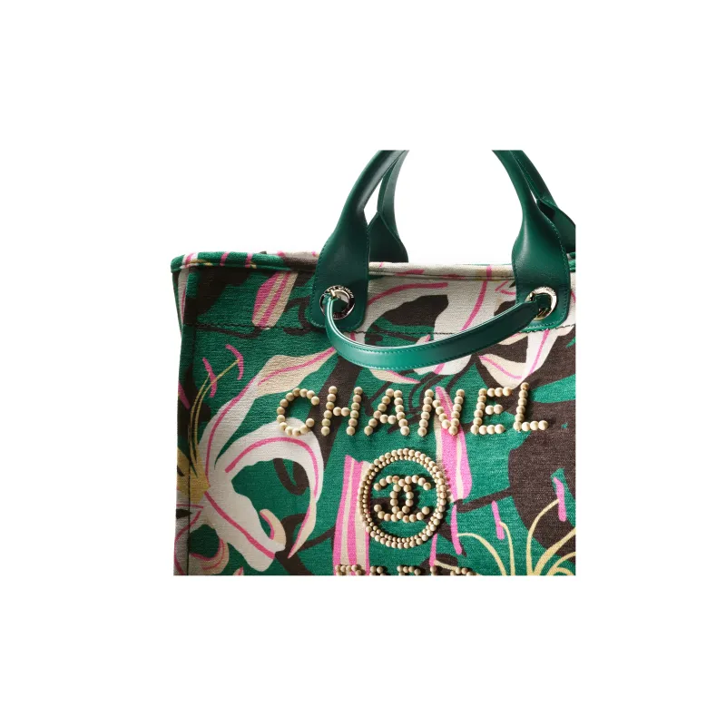 CHANEL Velour Beach Bag, Tote Bag, Shopping Bag, Handbag Tubas Women's Green/Multicolor-3