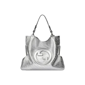 GUCCI Blondie Leather Tote Bag Shopping Bag Handbag Medium Size Women's Silver
