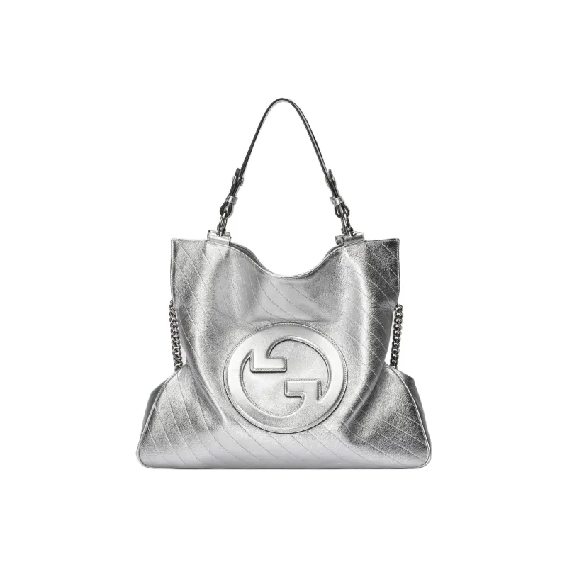 GUCCI Blondie Leather Tote Bag Shopping Bag Handbag Medium Size Women's Silver-0