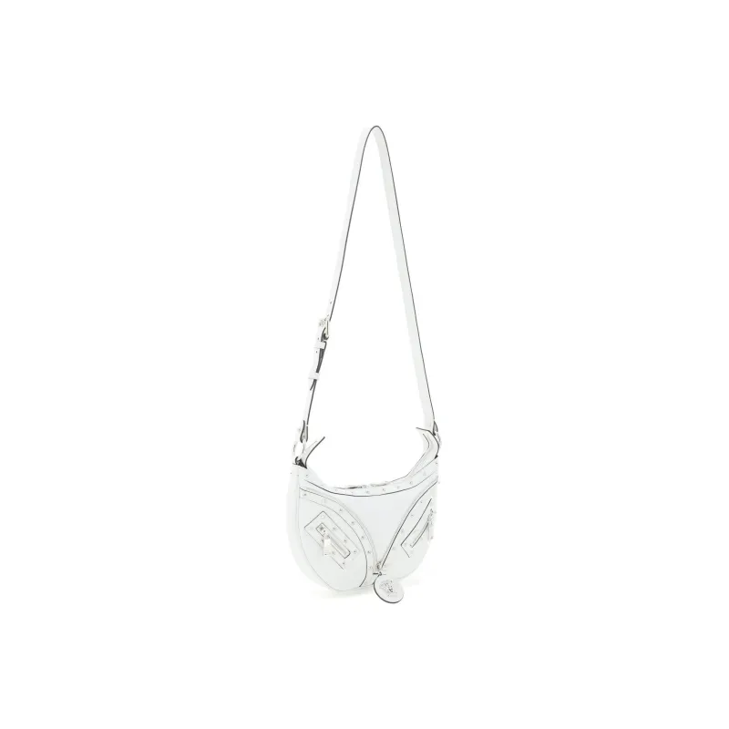 VERSACE Cow Leather Hobo Biker Shoulder Bag Handbag Large Size Women's White-3