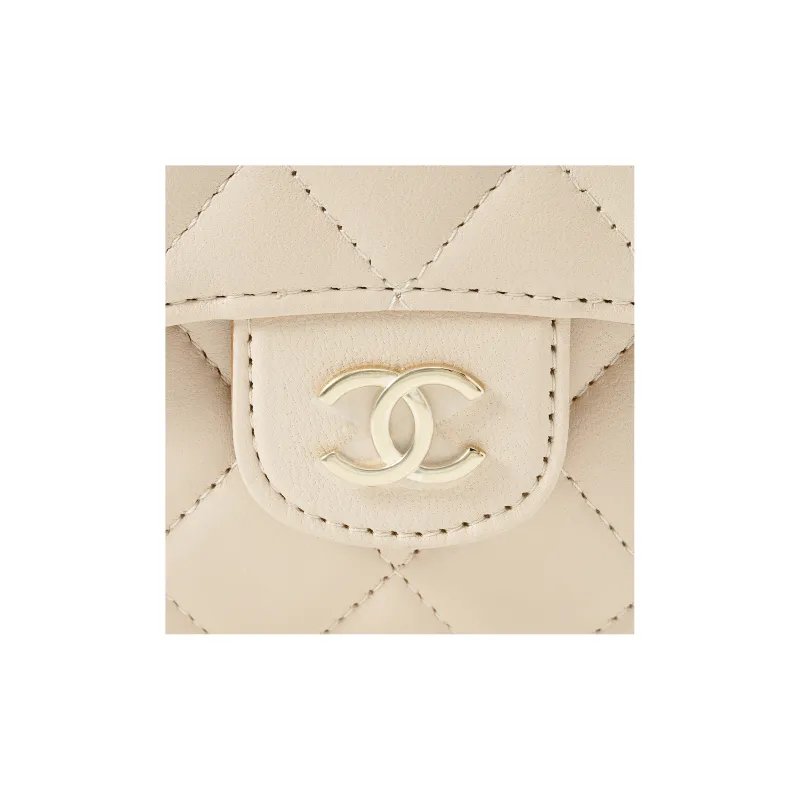 CHANEL Sheepskin Shoulder Bag, Crossbody Bag Women's Beige & Brown-3