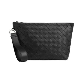 Bottega Veneta Cow Leather Toiletry Travel Bag Men's Black