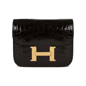 HERMES Constance Slim Crocodile Leather Clutches Wallets Women's Black